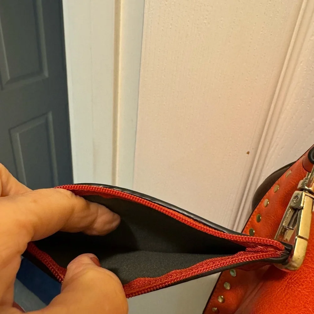 Alyssa Orange and Brown Leather‎ Shoulder Bag with Gold Clasp